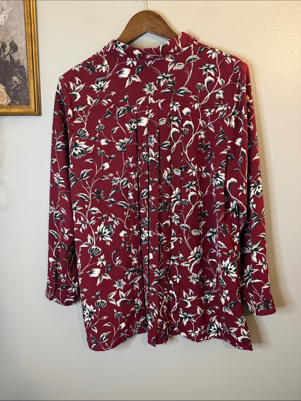 J.Jill Petite Medium Burgundy Floral Button Front Blouse 3/4 Sleeve Classic Top - Picture 7 of 9